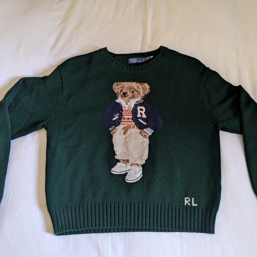 Ralph Lauren Dark Green Bear Crewneck Sweater